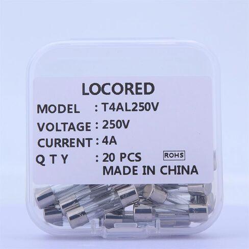 LOCORED 20 قطعة 4A 250 فولت صمامات ضربة بطيئة T4AL250V 5x20 مللي متر 4 أمبير 250 فولت فيوز 0.2x0.78 بوصة خرطوشة تأخير الوقت أنبوب زجاجي فيوز UL مدرج in Kuwait
