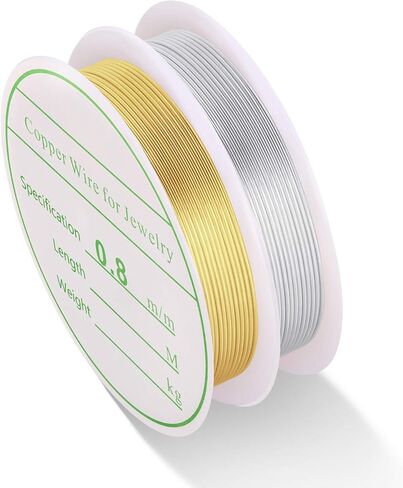 MIKIMIQI 2 Pack Jewelry Wire Craft Wire 20 Gauge Tarnish Resistant Jewelry Beading Wire Copper Beading Wire for Jewelry Making Supplies and Crafting, 0.8mm X 3m for Each Pack (Gold, Silver) in Saudi Arabia