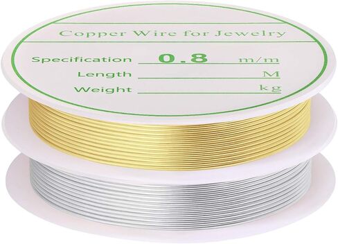 MIKIMIQI 2 Pack Jewelry Wire Craft Wire 20 Gauge Tarnish Resistant Jewelry Beading Wire Copper Beading Wire for Jewelry Making Supplies and Crafting, 0.8mm X 3m for Each Pack (Gold, Silver) in Saudi Arabia