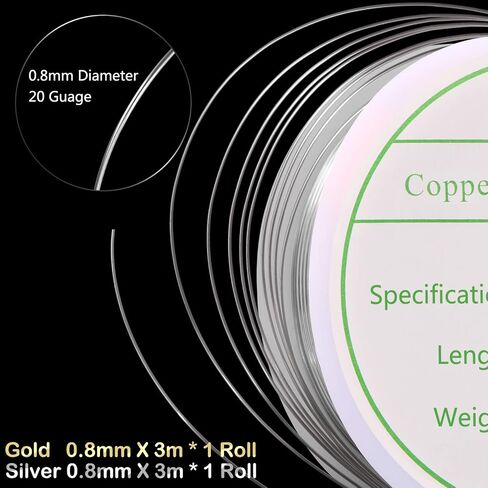 MIKIMIQI 2 Pack Jewelry Wire Craft Wire 20 Gauge Tarnish Resistant Jewelry Beading Wire Copper Beading Wire for Jewelry Making Supplies and Crafting, 0.8mm X 3m for Each Pack (Gold, Silver) in Saudi Arabia