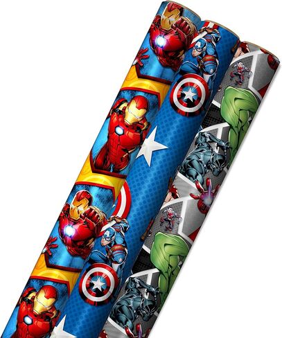 Hallmark Avengers Wrapping Paper with Cut Lines on the Reverse (3-Pack: 60 sq. ft. ttl) with Captain America, Iron Man, Black Widow, Thor and Hulk for Birthdays, Christmas, Father's Day and More in Saudi Arabia