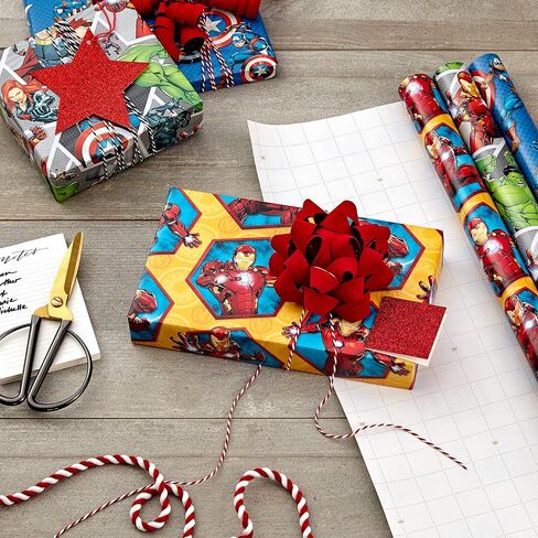 Hallmark Avengers Wrapping Paper with Cut Lines on the Reverse (3-Pack: 60 sq. ft. ttl) with Captain America, Iron Man, Black Widow, Thor and Hulk for Birthdays, Christmas, Father's Day and More in Saudi Arabia