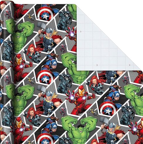 Hallmark Avengers Wrapping Paper with Cut Lines on the Reverse (3-Pack: 60 sq. ft. ttl) with Captain America, Iron Man, Black Widow, Thor and Hulk for Birthdays, Christmas, Father's Day and More in Saudi Arabia