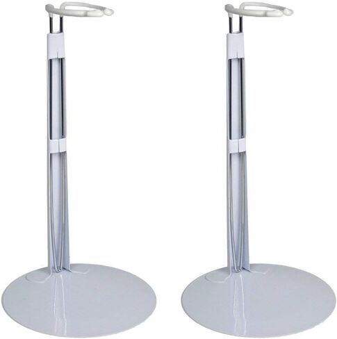 BANBERRY DESIGNS Doll Stands Set of 2 White Metal and Vinyl Holders Each Expands Approximately 10" to 17" in Saudi Arabia