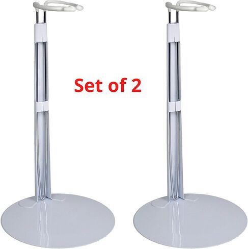 BANBERRY DESIGNS Doll Stands Set of 2 White Metal and Vinyl Holders Each Expands Approximately 10" to 17" in Saudi Arabia