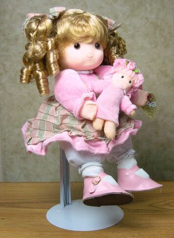 BANBERRY DESIGNS Doll Stands Set of 2 White Metal and Vinyl Holders Each Expands Approximately 10" to 17" in Saudi Arabia