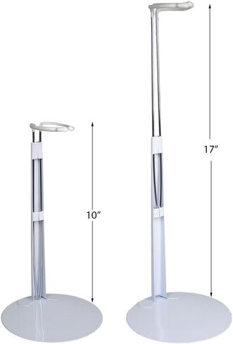 BANBERRY DESIGNS Doll Stands Set of 2 White Metal and Vinyl Holders Each Expands Approximately 10" to 17" in Saudi Arabia