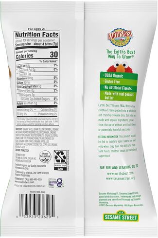 أفضل الوجبات الخفيفة العضوية للأطفال من Earth، وجبات خفيفة للأطفال الصغار من Sesame Street، لقيمات PB&J العضوية للأطفال الصغار بعمر سنتين فما فوق، زبدة الفول السوداني والتفاح بنكهة النكهات الطبيعية الأخرى، 3.17 أونصة (عبوة من 6 قطع) in Kuwait