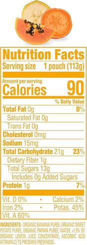 أكياس طعام الأطفال من Happy Baby Organics المرحلة 2، خالية من الغلوتين، وجبة خفيفة نباتية وصحية، هريس الفواكه والخضروات المصنوعة بوضوح، والموز، والبطاطا الحلوة والبابايا، 4 أونصات (عبوة من 16 قطعة) in Kuwait