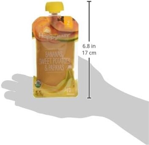 أكياس طعام الأطفال من Happy Baby Organics المرحلة 2، خالية من الغلوتين، وجبة خفيفة نباتية وصحية، هريس الفواكه والخضروات المصنوعة بوضوح، والموز، والبطاطا الحلوة والبابايا، 4 أونصات (عبوة من 16 قطعة) in Kuwait