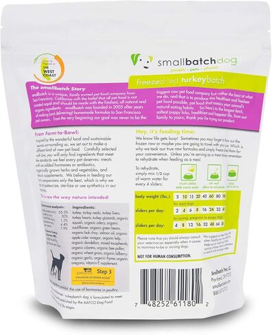 Smallbatch Pets نظام غذائي خام ممتاز مجفف بالتجميد للكلاب، عبوتان، وصفة الديك الرومي، 14 أونصة في كل كيس (إجمالي 28 أونصة)، صنع في الولايات المتحدة الأمريكية، منتجات عضوية، لحم مرفوع بطريقة إنسانية، يرطب ويقدم الفطائر in Kuwait