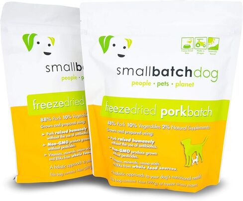 Smallbatch Pets نظام غذائي خام ممتاز مجفف بالتجميد للكلاب، عبوتان، وصفة لحم الخنزير، 14 أونصة في كل كيس (إجمالي 28 أونصة)، صنع في الولايات المتحدة الأمريكية، منتجات عضوية، لحم مرفوع بطريقة إنسانية، يرطب ويقدم الفطائر in Kuwait