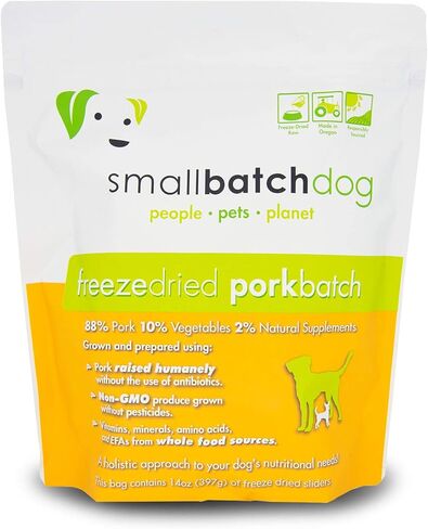 Smallbatch Pets نظام غذائي خام ممتاز مجفف بالتجميد للكلاب، عبوتان، وصفة لحم الخنزير، 14 أونصة في كل كيس (إجمالي 28 أونصة)، صنع في الولايات المتحدة الأمريكية، منتجات عضوية، لحم مرفوع بطريقة إنسانية، يرطب ويقدم الفطائر in Kuwait