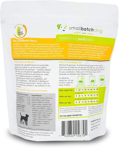 Smallbatch Pets نظام غذائي خام ممتاز مجفف بالتجميد للكلاب، عبوتان، وصفة لحم الخنزير، 14 أونصة في كل كيس (إجمالي 28 أونصة)، صنع في الولايات المتحدة الأمريكية، منتجات عضوية، لحم مرفوع بطريقة إنسانية، يرطب ويقدم الفطائر in Kuwait