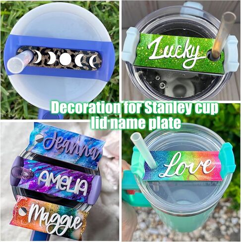 Juome اسم لوحة الراتنج قوالب سيليكون لغطاء كأس ستانلي 30oz بهلوان، 8 قطع اسم العلامة قوالب السيليكون لصب راتنجات الايبوكسي، DIY شخصية مخصصة اسم لوحة صنع لستانلي in Kuwait