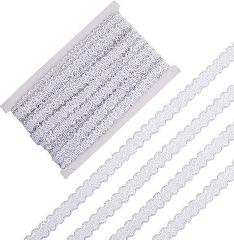 GORGECRAFT 13.1 Yards Woven French Gimp 0.6 Inch Width Silver Gimp Braid Trim Polyester Wavy Lace Ribbon Metallic Edge Upholstery Fabric Fringe Trim for Costume DIY Craft Sewing Jewelry Curtain Decor in Saudi Arabia