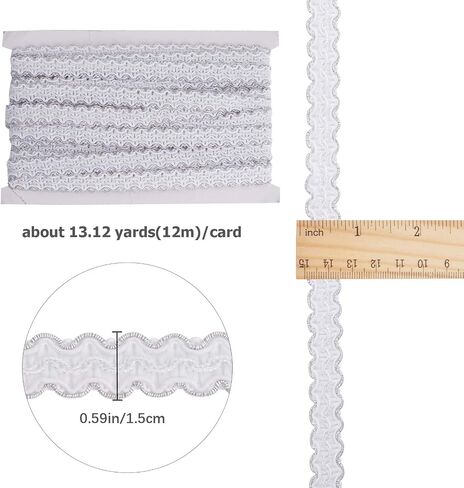 GORGECRAFT 13.1 Yards Woven French Gimp 0.6 Inch Width Silver Gimp Braid Trim Polyester Wavy Lace Ribbon Metallic Edge Upholstery Fabric Fringe Trim for Costume DIY Craft Sewing Jewelry Curtain Decor in Saudi Arabia