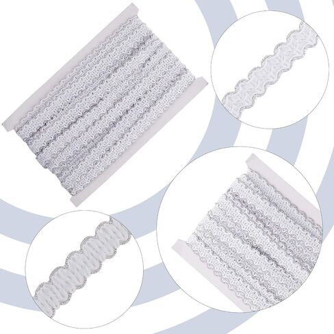 GORGECRAFT 13.1 Yards Woven French Gimp 0.6 Inch Width Silver Gimp Braid Trim Polyester Wavy Lace Ribbon Metallic Edge Upholstery Fabric Fringe Trim for Costume DIY Craft Sewing Jewelry Curtain Decor in Saudi Arabia