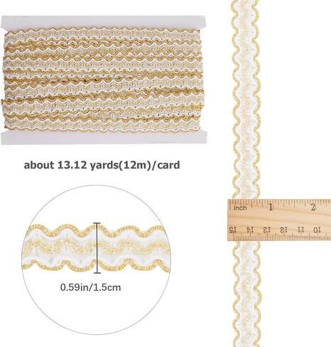 GORGECRAFT 13.1 Yards Woven French Gimp 0.6 Inch Width Silver Gimp Braid Trim Polyester Wavy Lace Ribbon Metallic Edge Upholstery Fabric Fringe Trim for Costume DIY Craft Sewing Jewelry Curtain Decor in Saudi Arabia