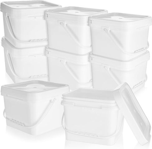 Mifoci 10 Pcs 2 Gallon Bucket 68 Mil Square Bucket White Plastic Buckets with Handles Snap Food Container with Lid Industrial Pails for Paint Storage in Saudi Arabia