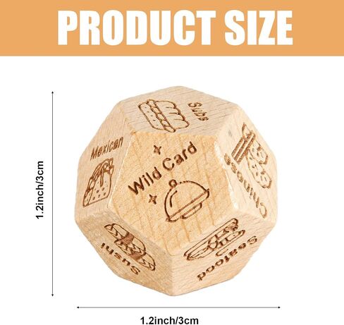 lasuroa Wooden Food Decider Dice, 12 Sided Date Night Choice Dice Couples Food Decision Dice Valentine's Day Dice for Him Her Husband Wife Boyfriend Girlfriend in Saudi Arabia