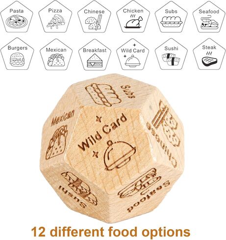 lasuroa Wooden Food Decider Dice, 12 Sided Date Night Choice Dice Couples Food Decision Dice Valentine's Day Dice for Him Her Husband Wife Boyfriend Girlfriend in Saudi Arabia