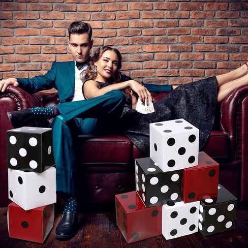 Ctosree 12 Pcs Large Casino Dice Boxes 11 in Casino Theme Party Decoration Vegas Jumbo Giant Dice Centerpieces Table Top Dice Casino Night Graduation Prom Birthday Party Supply(Black, White, Red) in Saudi Arabia