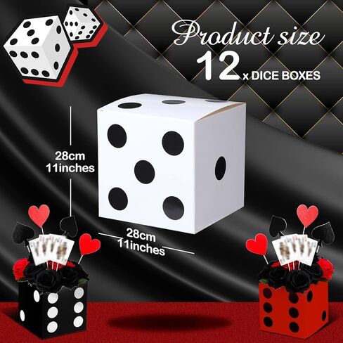 Ctosree 12 Pcs Large Casino Dice Boxes 11 in Casino Theme Party Decoration Vegas Jumbo Giant Dice Centerpieces Table Top Dice Casino Night Graduation Prom Birthday Party Supply(Black, White, Red) in Saudi Arabia