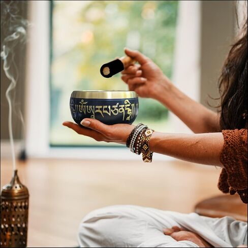 HASHCART® Tibetan Singing Bowl Set - 4.2 Inch Handcrafted Meditation Sound Bowl with Cushion and Wooden Mallet for Chakra, Mindfulness, Stress Relief - Unique Spiritual Gifts in Saudi Arabia
