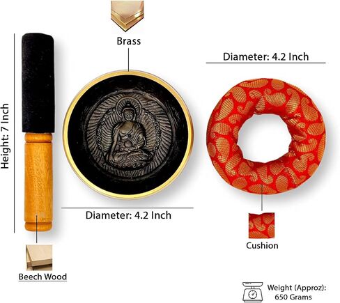 HASHCART® Tibetan Singing Bowl Set - 4.2 Inch Handcrafted Meditation Sound Bowl with Cushion and Wooden Mallet for Chakra, Mindfulness, Stress Relief - Unique Spiritual Gifts in Saudi Arabia