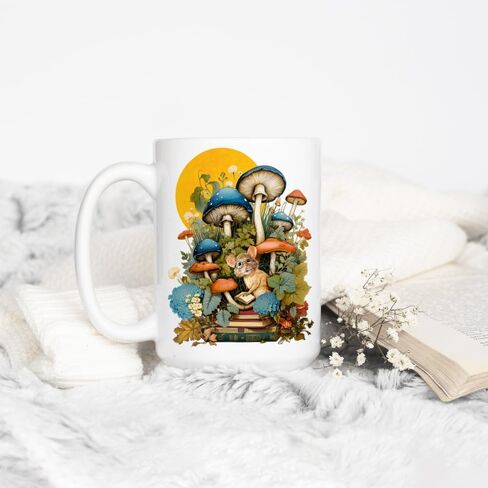 كوب قهوة على شكل فطر وودلاند، كوب شاي مريح من نوع Bookish Cottagecore (15 أونصة) in Kuwait