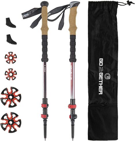 أقطاب G2 Hiker للرحلات سيرًا على الأقدام تلسكوبية/سبائك ألومنيوم/قبضة إسفنجية EVA/قبضة فلين/حزام معصم مبطن بالفوم/حزام قابل للتعديل تلقائيًا/قفل سريع الوجه (عبوة من قطبين). أصفر/أزرق in Kuwait