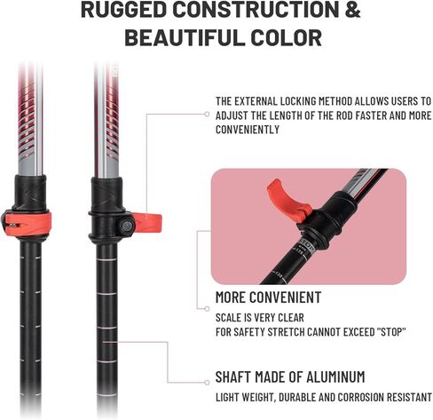 أقطاب G2 Hiker للرحلات سيرًا على الأقدام تلسكوبية/سبائك ألومنيوم/قبضة إسفنجية EVA/قبضة فلين/حزام معصم مبطن بالفوم/حزام قابل للتعديل تلقائيًا/قفل سريع الوجه (عبوة من قطبين). أصفر/أزرق in Kuwait