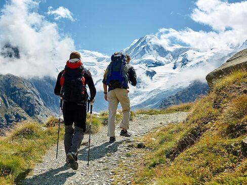 أقطاب G2 Hiker للرحلات سيرًا على الأقدام تلسكوبية/سبائك ألومنيوم/قبضة إسفنجية EVA/قبضة فلين/حزام معصم مبطن بالفوم/حزام قابل للتعديل تلقائيًا/قفل سريع الوجه (عبوة من قطبين). أصفر/أزرق in Kuwait