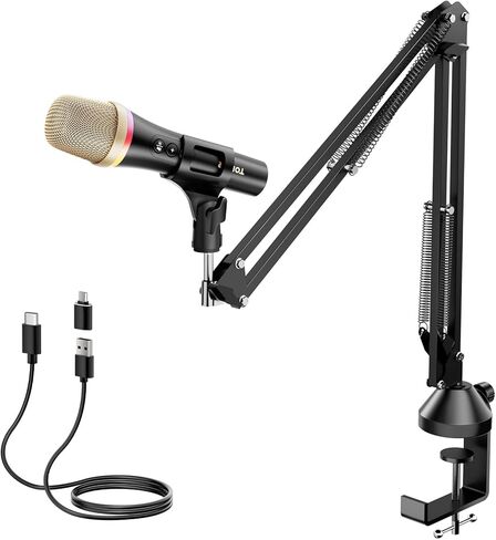 TONOR USB/Type C Dynamic Microphone for PC, RGB Podcast Computer Gaming Mic with Boom Arm for Recording, Live, Streaming, YouTube, Singing, Studio,Karaoke Microfono with Quick Mute Button Pink in Saudi Arabia
