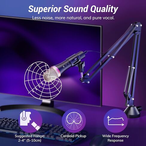 TONOR USB/Type C Dynamic Microphone for PC, RGB Podcast Computer Gaming Mic with Boom Arm for Recording, Live, Streaming, YouTube, Singing, Studio,Karaoke Microfono with Quick Mute Button Pink in Saudi Arabia