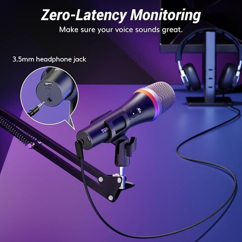 TONOR USB/Type C Dynamic Microphone for PC, RGB Podcast Computer Gaming Mic with Boom Arm for Recording, Live, Streaming, YouTube, Singing, Studio,Karaoke Microfono with Quick Mute Button Pink in Saudi Arabia