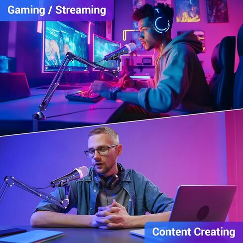 TONOR USB/Type C Dynamic Microphone for PC, RGB Podcast Computer Gaming Mic with Boom Arm for Recording, Live, Streaming, YouTube, Singing, Studio,Karaoke Microfono with Quick Mute Button Pink in Saudi Arabia