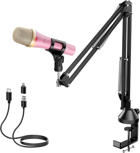 TONOR USB/Type C Dynamic Microphone for PC, RGB Podcast Computer Gaming Mic with Boom Arm for Recording, Live, Streaming, YouTube, Singing, Studio,Karaoke Microfono with Quick Mute Button Pink in Saudi Arabia