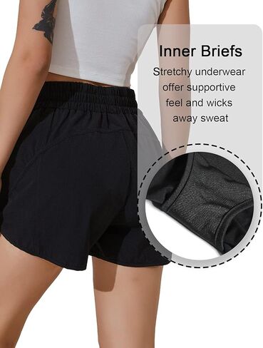 BMJL Women's Athletic Shorts High Waisted Running Shorts Pocket Sporty Short Gym Elastic Workout Shorts (L,Black) in Saudi Arabia
