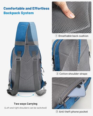 حقيبة ظهر OIWAS Sling Bag للرجال، حقيبة ظهر بحزام واحد للتنزه سيرًا على الأقدام وحقيبة صدر للنساء in Kuwait