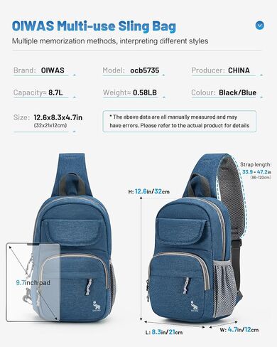 حقيبة ظهر OIWAS Sling Bag للرجال، حقيبة ظهر بحزام واحد للتنزه سيرًا على الأقدام وحقيبة صدر للنساء in Kuwait