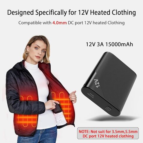 Lyzuepely 12V 15000 mAh Battery for Heated Jacket Heated Vest Power Bank for Heating Electric Vest Coat Hoodies Rechargeable Battery Pack for Man Women Heated Clothing in Kuwait
