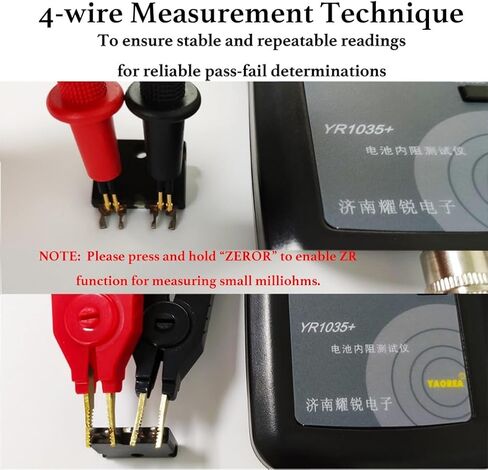 4 Wire Battery Tester, Lithium Battery Internal Resistance Meter, NiMH Lead-Acid Alkaline Voltage & IR Tester, Battery Pack Cell Analyzer with Probes, Battery Holder, mΩ/Ω (YR1035+) in Saudi Arabia