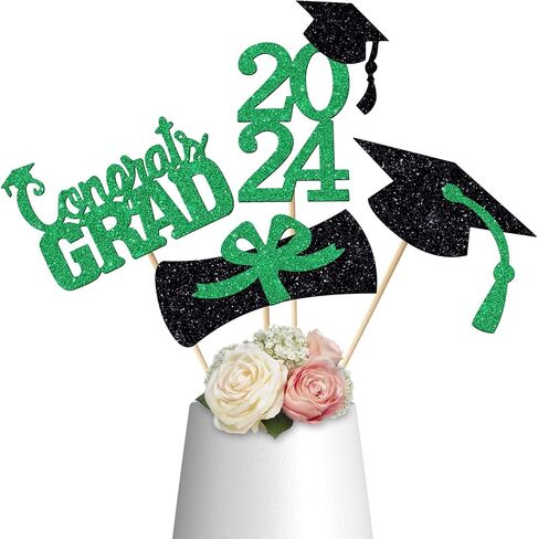 YUJUN 24 قطعة 2024 قطعة مركزية لحفلات التخرج الخضراء لعصي الطاولات، 2024 أغطية طاولات Congrats Grad لتزيين طاولة حفلات التخرج 2024 (أخضر) in Kuwait