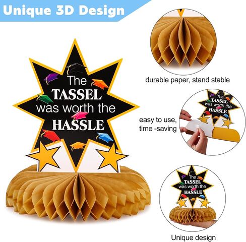 POPGIFTU 9 قطع ديكورات حفلات التخرج فئة 2024 قطعة مركزية لطاولة تهنئة التخرج على شكل قرص العسل لمستلزمات تزيين حفلات التخرج (ملونة) in Kuwait