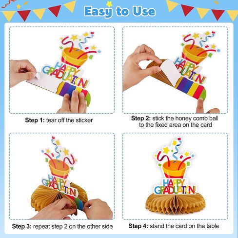 POPGIFTU 9 قطع ديكورات حفلات التخرج فئة 2024 قطعة مركزية لطاولة تهنئة التخرج على شكل قرص العسل لمستلزمات تزيين حفلات التخرج (ملونة) in Kuwait