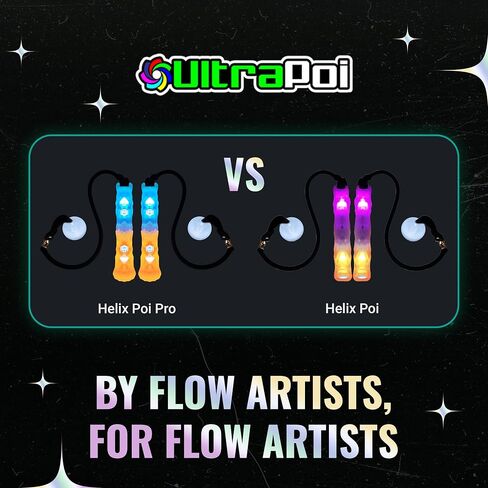 مجموعة UltraPoi HelixPoi Pro - Helix Poi Pro مع مقابض LED UltraKnob Pro - أكثر من 40 نمطًا ونمطًا من الألوان - مصابيح Poi LED قابلة لإعادة الشحن عبر USB مع حافظات متينة ناعمة ومقاود قابلة للتعديل - لعبة دوارة لفنون التدفق in Kuwait