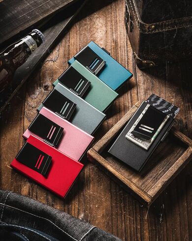 محفظة بطاقات DUGRAFT للرجال، حامل بطاقات الائتمان، حامل بطاقات منبثقة RFID، محفظة نسائية صغيرة الحجم، محفظة RFID نحيفة مع مشبك نقود، تحمل 5-6 بطاقات in Kuwait