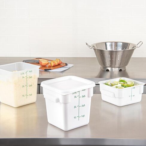 أدوات المطاعم - الغطاء فقط: غطاء بلاستيكي أبيض من Met Lux مقاس 7.5 × 7.5 بوصة، غطاء حاوية تخزين متين - يناسب 2 و4 كوارت، علامة تبويب سحب الزاوية، غطاء حاوية تخزين الطعام، لتأمين المحتويات in Kuwait